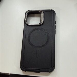 Sleek Black Phone Case with Metal Accents